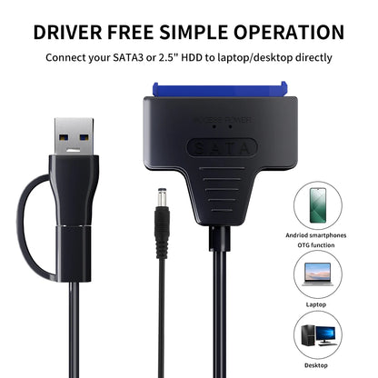 USB 3.0 to SATA Cable for 2.5"/3.5" HDD & SSD – with 12V/2A Power Adapter