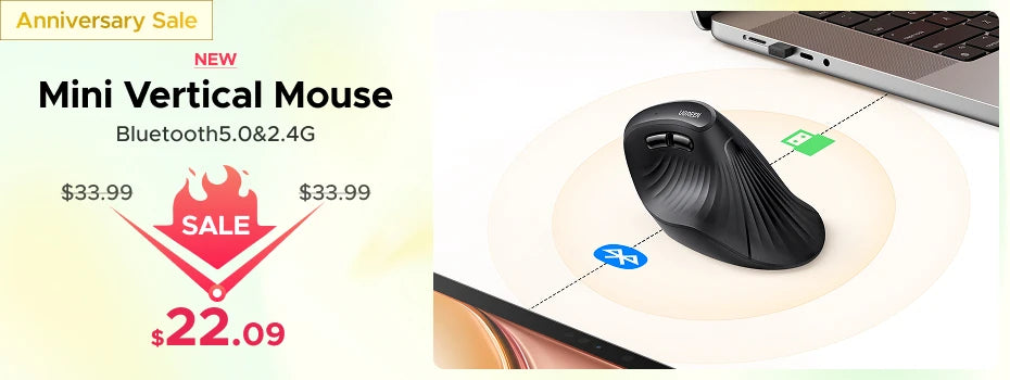 UGREEN MU006 Wireless Mouse – BT5.0 & 2.4G, 4000 DPI, 6 Silent Buttons, Ergonomic for MacBook & PC