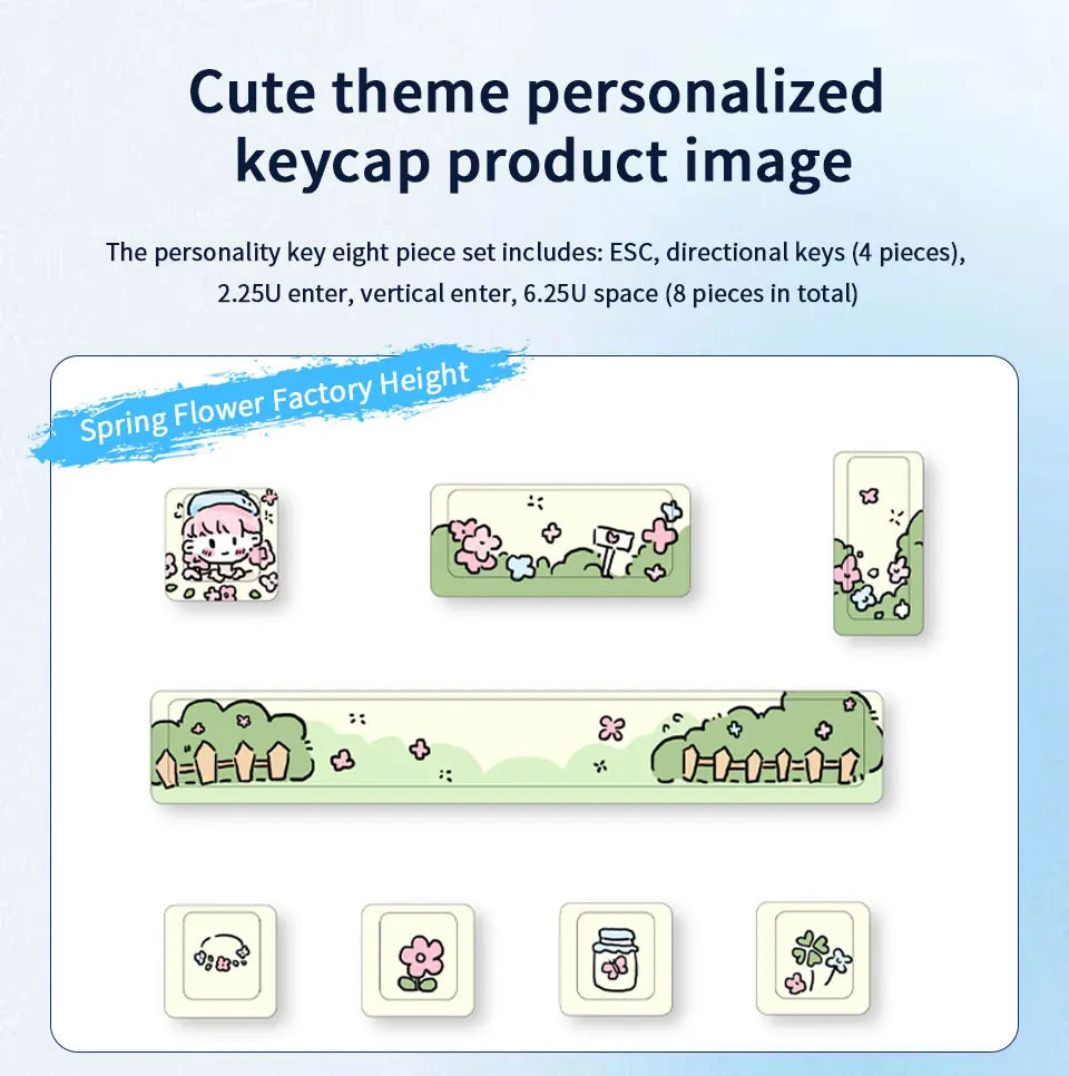 GGBEE Cute Theme Artisan Keycaps – 8pcs, 5-Side Dye-Sub, Cherry Profile, 4 Colors