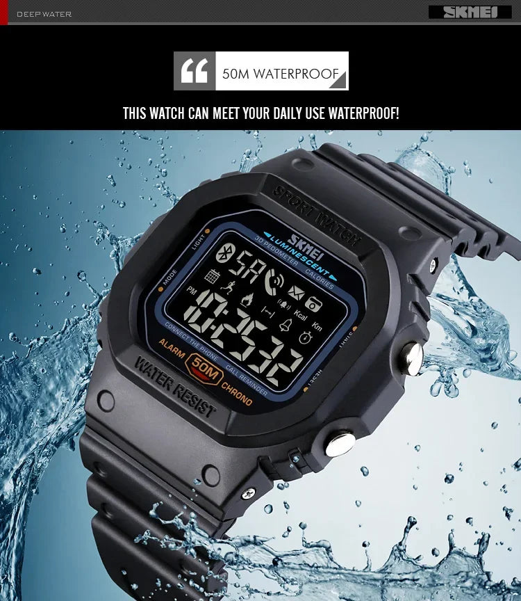 SKMEI 1629 Bluetooth Sport Digital Watch – Pedometer, Calorie Tracker for iPhone, Huawei, Xiaomi
