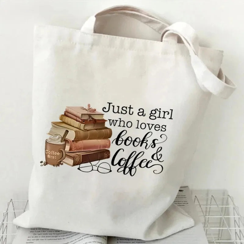 Just A Girl Who Loves Books Canvas Tote Bag - Vintage Rose Reusable Shopper for Book Lovers