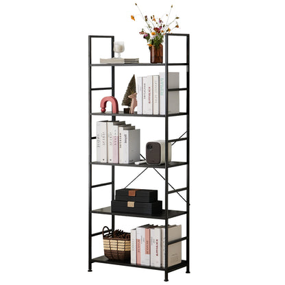 JHK 5-Tier Bookcase Bookshelf | Metal Frame Storage Organizer