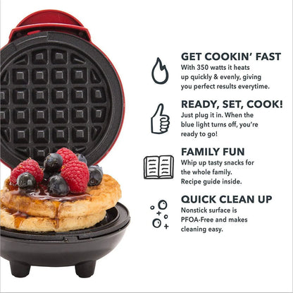 Mini Electric Waffle Maker – Double-Sided Heating, Sandwich & Breakfast Maker | Round & Heart Shape | US/EU/UK