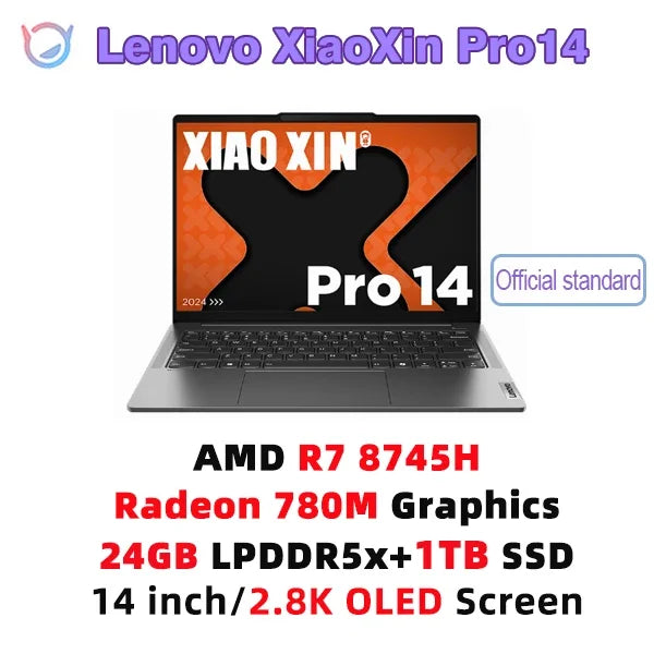 Lenovo Xiaoxin Pro 14 2024 – AMD Ryzen 7 8745H, 24GB DDR5, 1/2TB SSD, 14" 2.8K 120Hz, Windows 11