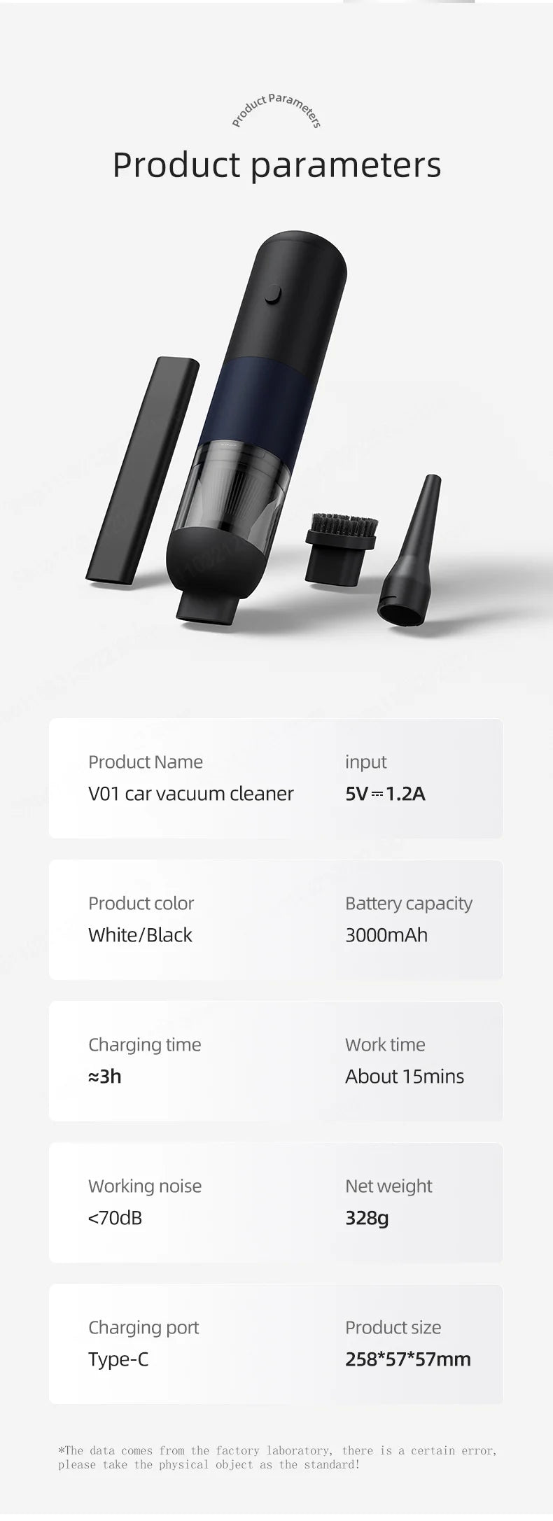 Xiaomi Youpin 3-in-1 Wireless Car Vacuum Cleaner – 120W Handheld Mini Portable, 12V, for Car & Home