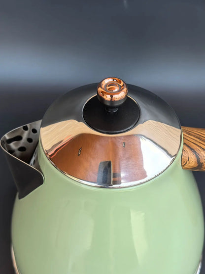Vintage Wooden Grain Electric Kettle – 1.7L, 304 Stainless Steel, Temperature Control, 220V