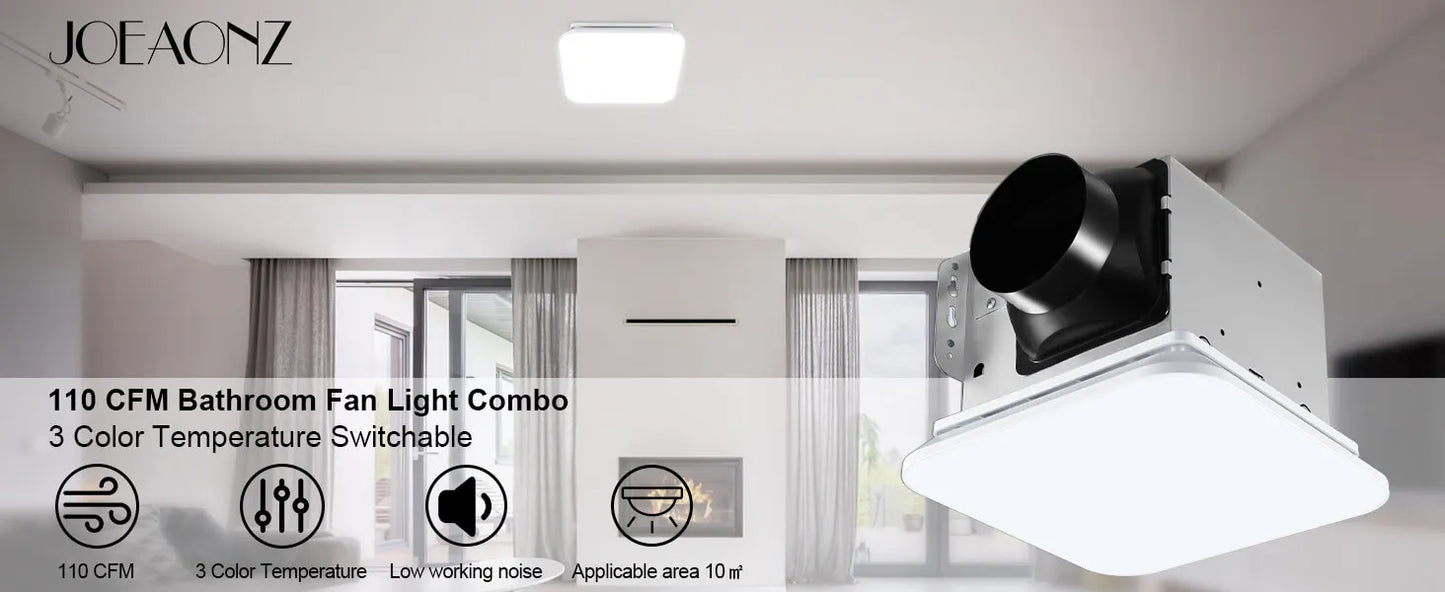 Bathroom Exhaust Fan with LED Light 110 CFM – 3 Color Temps, 1000LM, Ultra Quiet 2.5 Sones