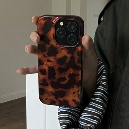 Retro Amber Texture Laser Phone Case | Stylish Leopard Print Soft Cover for iPhone 7-17 Pro Max, XR, XS