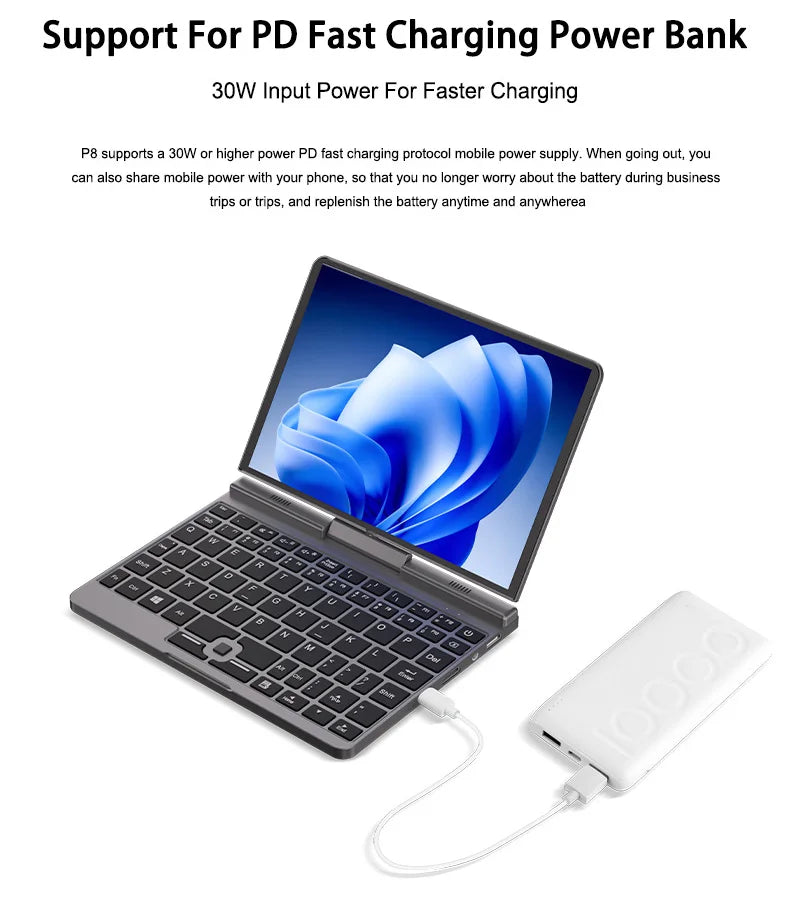 CRELANDER P8 Mini Laptop 8" – 360° Touchscreen, Intel N150, 12GB DDR5, up to 1TB SSD, WiFi 6, Windows 11