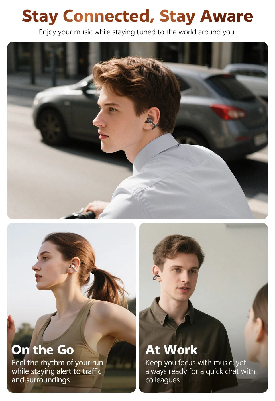 QCY Crossky C50 Open-Ear Clip-On Wireless Earbuds – Bluetooth 6.0, 4 AI Mics, Bass Boost, 60Hrs