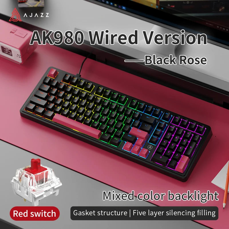 AJAZZ AK980 Mechanical Keyboard – 98-Key, Wired, Hot-Swap, Gasket Mount, RGB, CE/RoHS