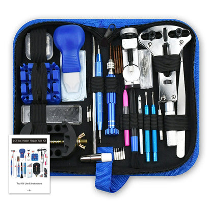 212-Piece Watch Repair Tool Kit – Opener, Screwdriver, Pin Hammer & Watchmaker Set
