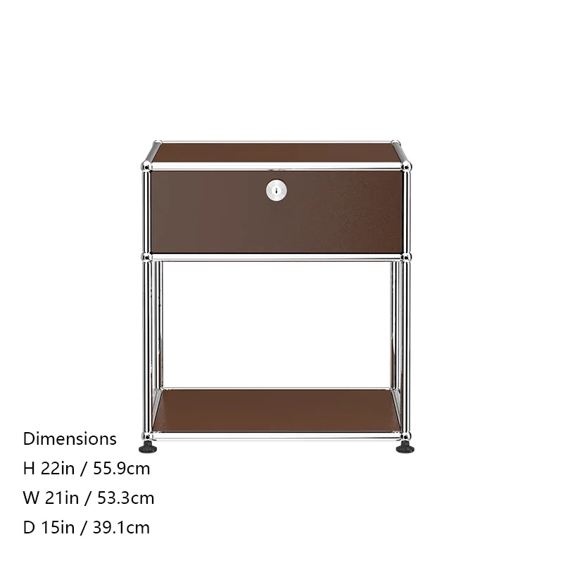Stainless steel metal nightstands with storage cabinets, modern bedroom furniture suitable for living room or bedroom use.