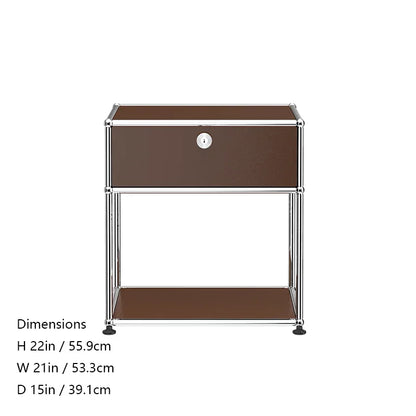 Stainless steel metal nightstands with storage cabinets, modern bedroom furniture suitable for living room or bedroom use.