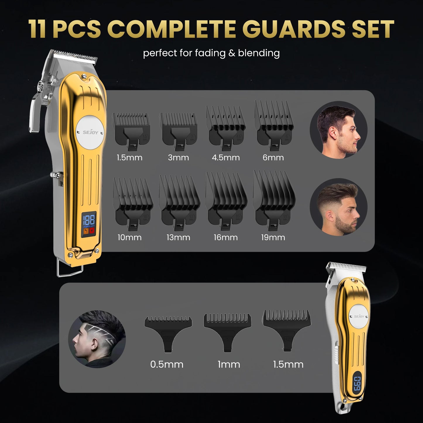 Sejoy Professional Hair Clipper Combo Kit | Cordless Rechargeable | Barber Haircut Machine