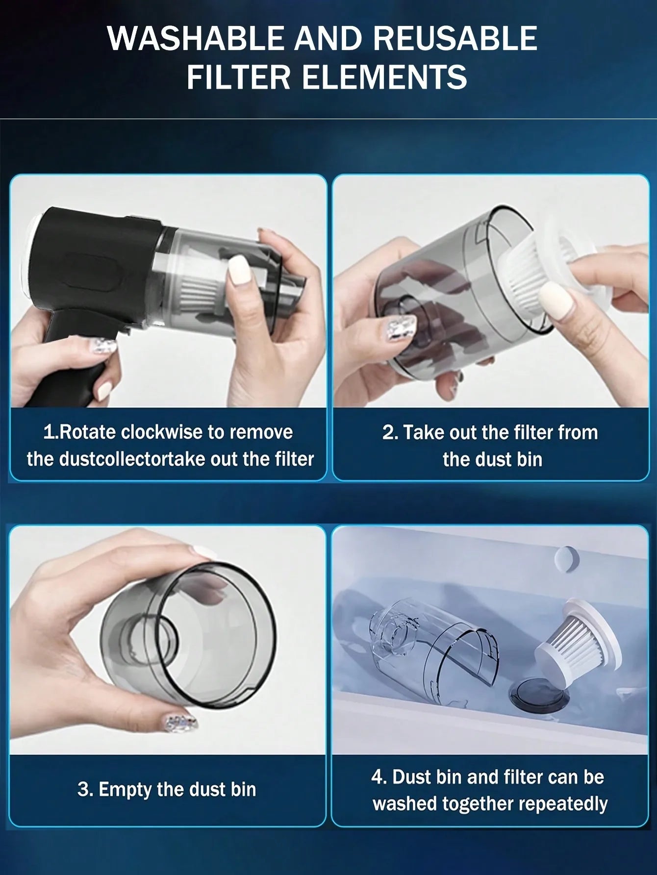 Cordless Handheld Vacuum Cleaner | Rechargeable, Multiple Nozzles for Car, Home, Pet Hair & Keyboard