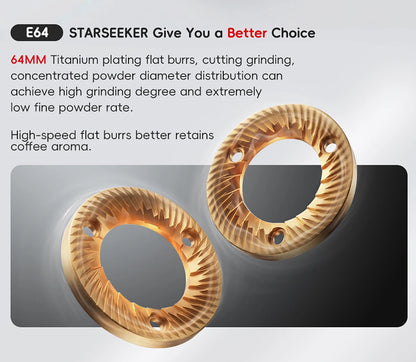 STARSEEKER E64 Espresso Grinder – 64mm Titanium Flat Burr, Stepless