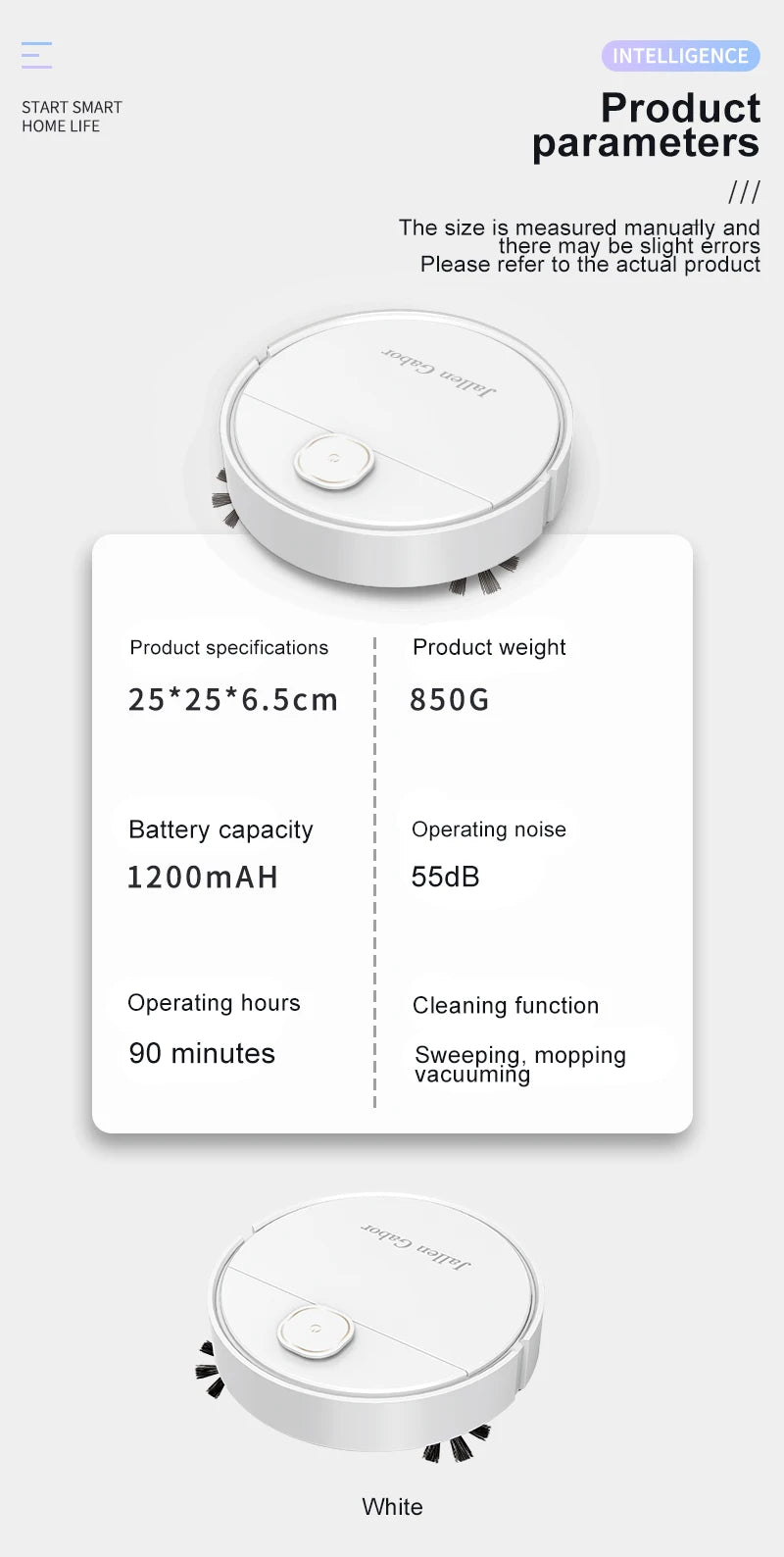 R.E.D. Shopping 3-in-1 smart sweeping robot vacuum cleaner for home, wireless, with sweeping and vacuuming functions.