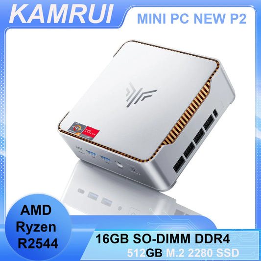 KAMRUI Mini PC AMD Ryzen Embedded R2544 | 16GB DDR4 | 512GB SSD | Dual 4K | WiFi 5 | Windows 11 Pro