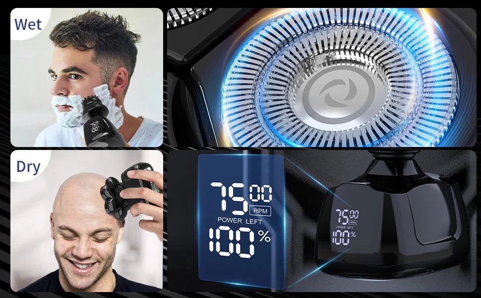 SEJOY 7D Head Shaver for Men – 6-in-1 Electric Razor, Nose Trimmer, Waterproof, 85min Runtime