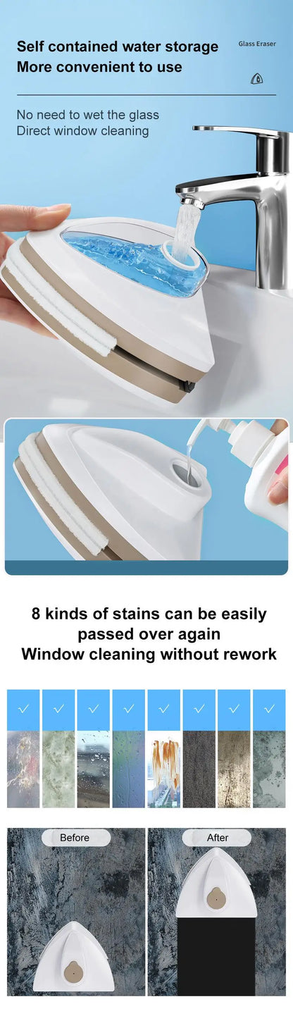 Magnetic double-sided window cleaner brush with auto water discharge wiper for kitchen and home cleaning by R.E.D. Shopping