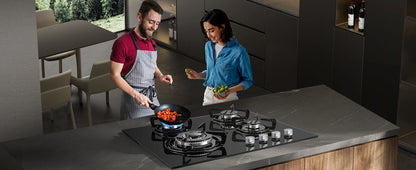 TopStrong 60cm 4-Burner Built-In Gas Hob – Black Tempered Glass, 8060W Dual Fuel
