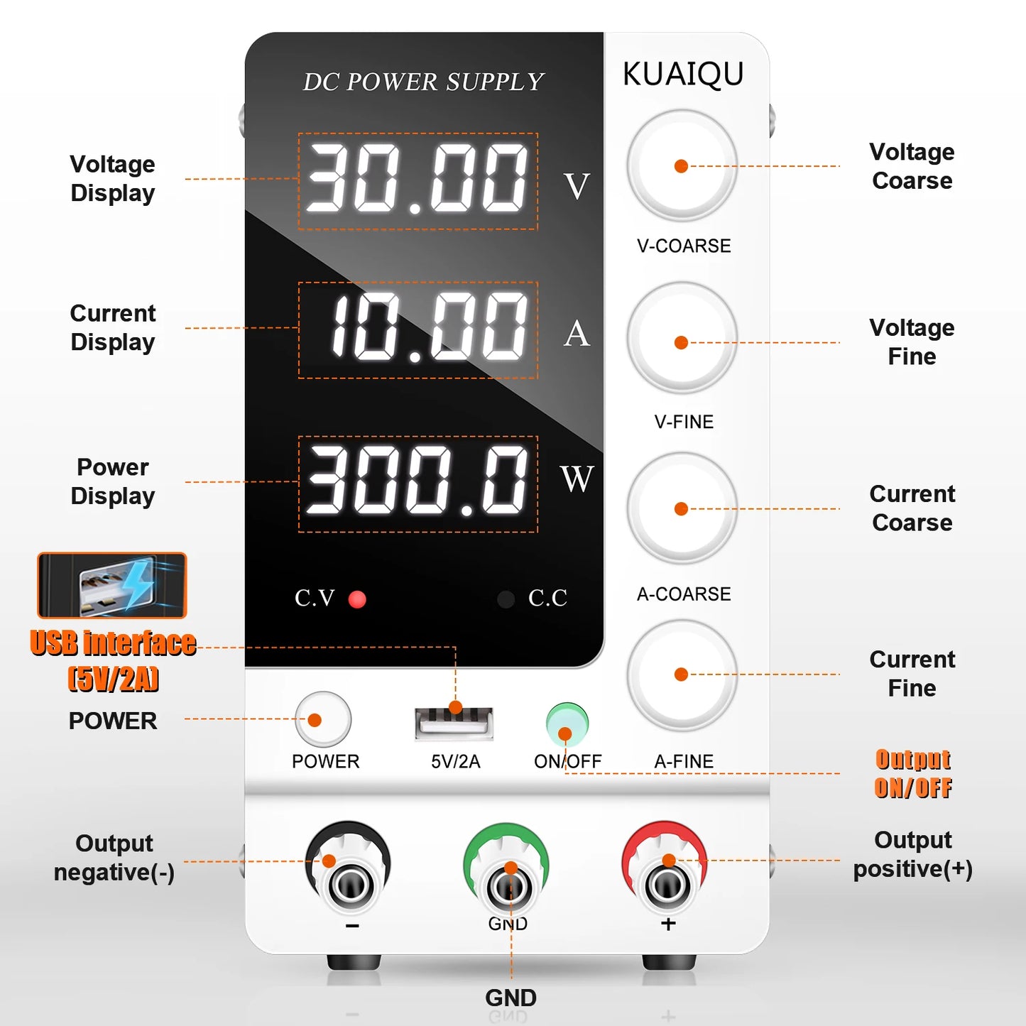 KUAIQU Adjustable DC Lab Bench Power Supply (30V–120V)