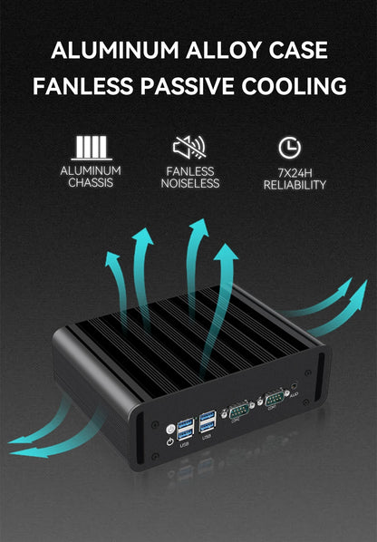 Fanless Industrial Mini PC – Intel N100, Dual LAN, 2x COM RS232/RS485, 4G LTE, GPIO, WiFi, Windows/Linux