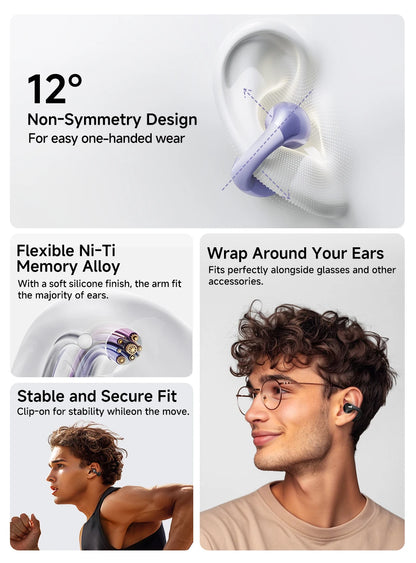 QCY Crossky C30 Ear Clip Bluetooth 5.4 Earphones – Open Ear Sports TWS, Dual-Connection