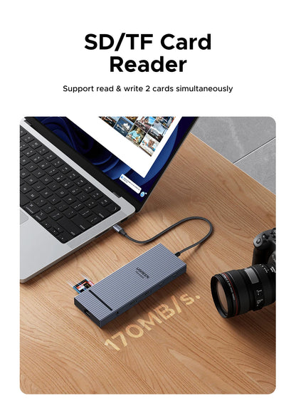 UGREEN USB-C Hub – Up to 12-in-1, 4K120Hz DP, 2xHDMI, RJ45, USB3.2 Gen2 10Gbps