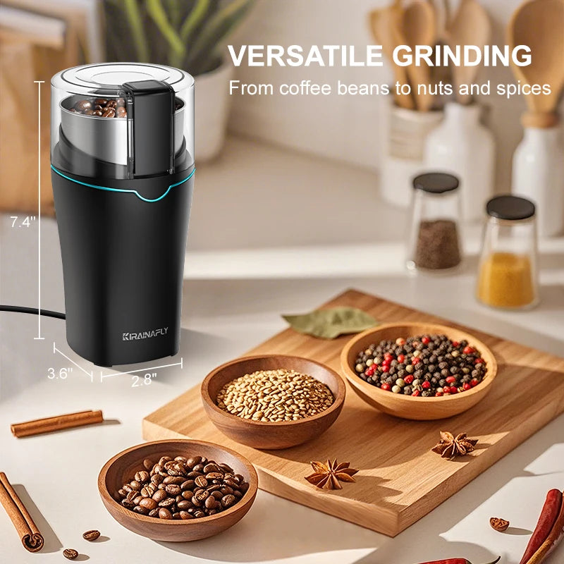 KIRAINAFLY 300W Professional Coffee & Spice Grinder – Removable Stainless Steel Cup