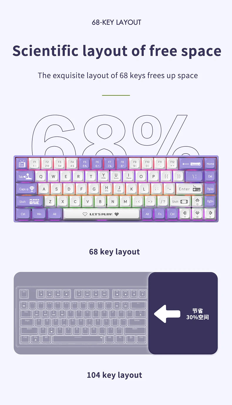 AJAZZ AK680 65% Wired Gaming Mechanical Keyboard – Hot Swap, Gasket Mount, Custom Keycap