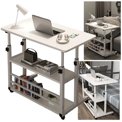 Adjustable Bedside Laptop Desk with Rolling Wheels – Mobile Standing Desk, Multi-Layer Storage, Height Adjustable