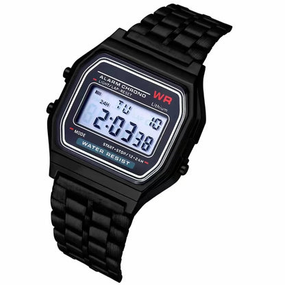 F91W LED Digital Sports Watch - Steel Band, Multi-Function, Unisex Business & Casual Clock