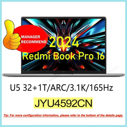 Xiaomi Redmi Book Pro 16 2024 – Intel Core Ultra 5 125H / Ultra 7 155H, 32GB DDR5, 1TB SSD, 3.1K 165Hz, Intel ARC Graphics