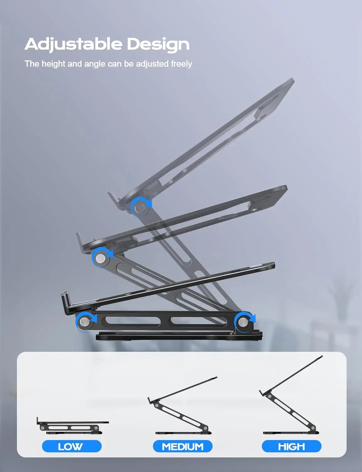Adjustable Metal Laptop Stand — Foldable Ventilated Cooling Riser for 10"-15.6" Notebooks