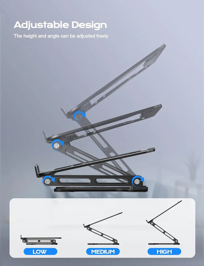 Adjustable Metal Laptop Stand — Foldable Ventilated Cooling Riser for 10"-15.6" Notebooks