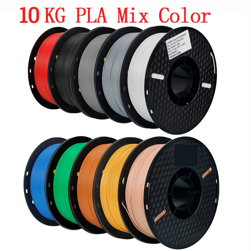 KINGROON 3D Printer Filament – 10 Rolls 1.75mm PLA / PETG, 1KG Each, Mix Colors, Eco-Friendly