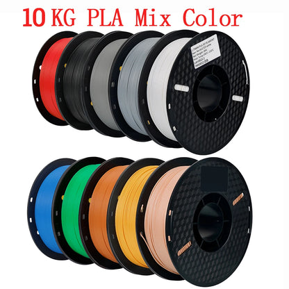Multicolor PLA 3D Printer Filament – 10KG, 1.75mm, 10 Rolls x 1KG, Free Shipping