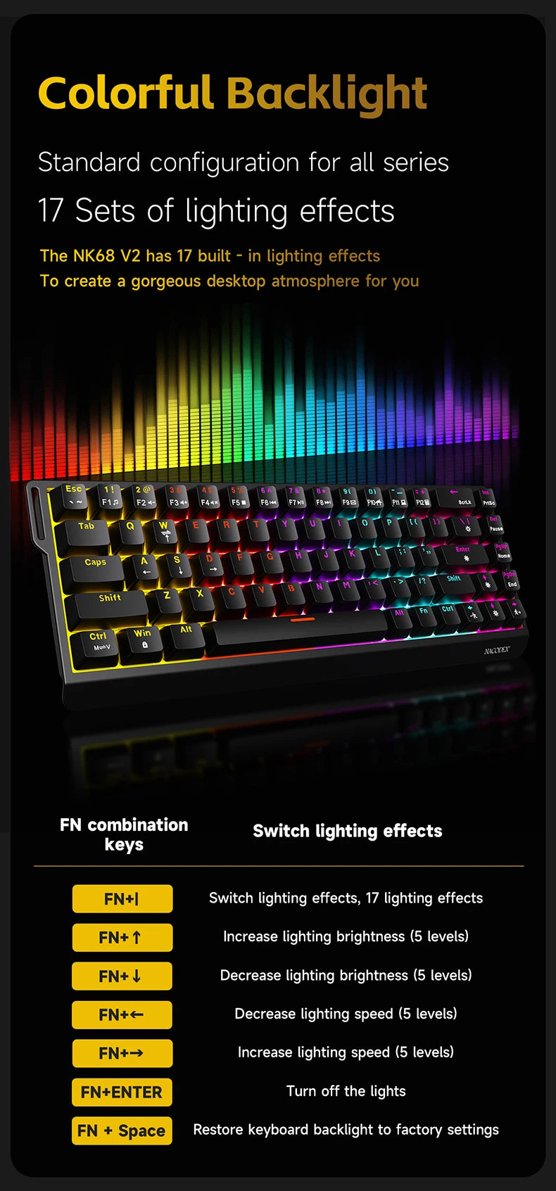 AJAZZ NK68 V2 Gaming Mechanical Keyboard | Hot-Swap | RGB Backlight | 68 Keys | Red Switch | USB