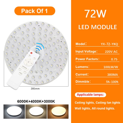 72W LED Ceiling Light Replacement Module – Dimmable, 220V, Round Panel