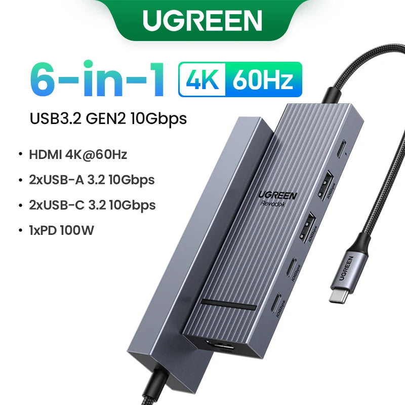 UGREEN USB-C Hub – 4K120Hz DP, 2x HDMI, SD/TF, RJ45, USB3.2 Gen2 10Gbps Docking Station for Laptop