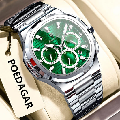 POEDAGAR Men's Luxury Chronograph Watch – Stainless Steel, Waterproof, Luminous, Date