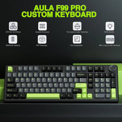 AULA F99 Pro 96% Gaming Keyboard – Tri-Mode BT5.0/2.4GHz/USB-C, Hot-Swap, 8000mAh, RGB