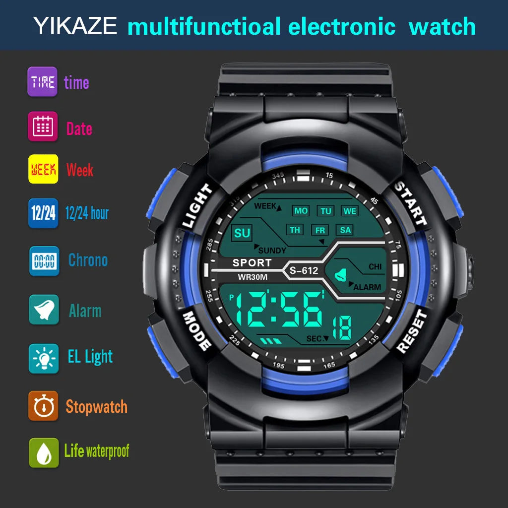 Men's Military Digital LED Sport Watch – Large Screen, Waterproof, Luminous Outdoor Wristwatch