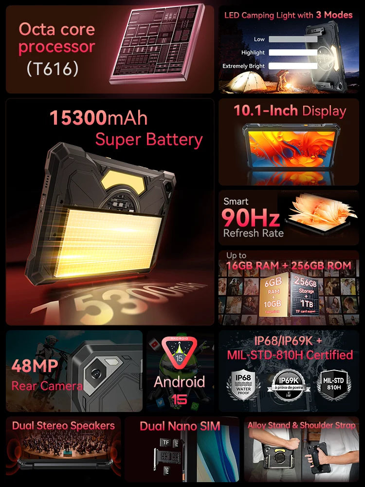Cubot TAB KingKong S Rugged Tablet – Android 15, 15300mAh, 48MP, 10.1" 90Hz, 4G LTE