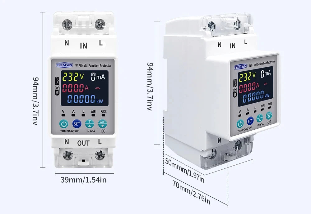 TOMZN 2P 63A TUYA WiFi Smart Circuit Breaker with Energy Monitoring
