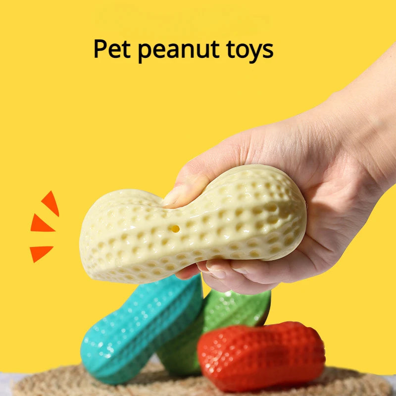 Peanut Squeaky Dog Chew Toy | TPR Teeth Cleaning Interactive Pet Toy