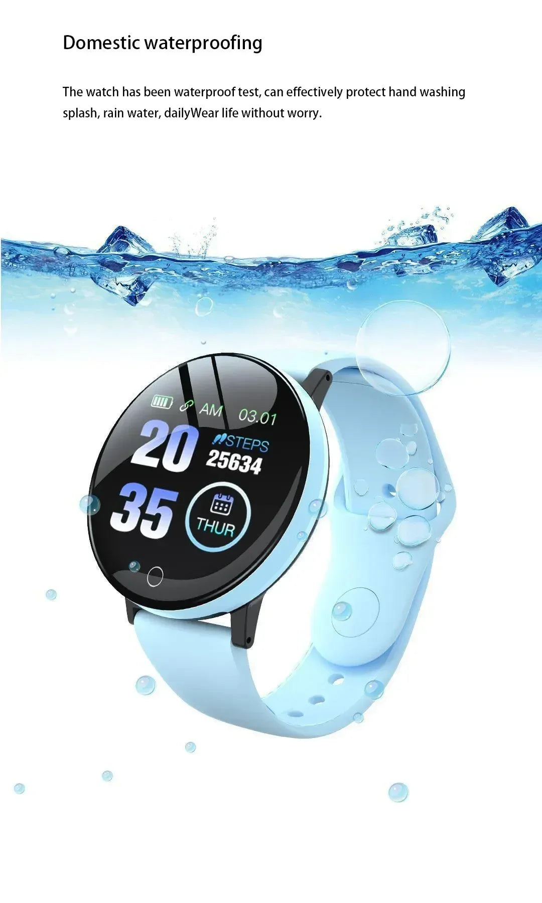 R.E.D. D18 smartwatch with circular color screen, multiple sport modes, and call and music control features in a sleek design