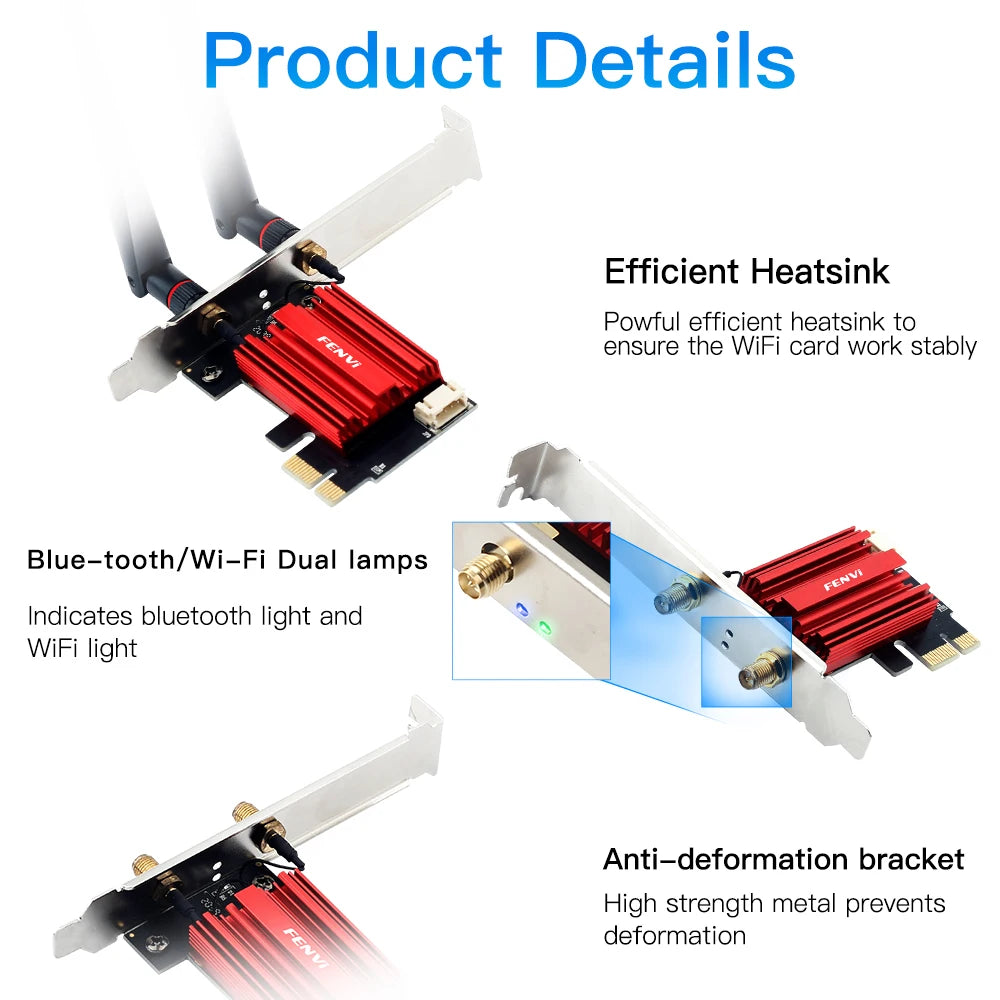 Fenvi FV-AC1200 PCIe WiFi Adapter | AC1200 Dual Band 2.4G+5G | Bluetooth 4.2 | Win 7/10/11 Desktop